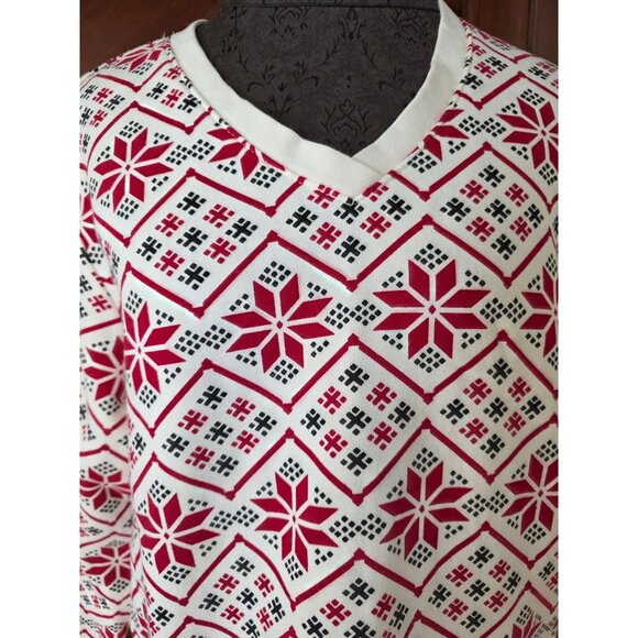 Laura Scott Womens Red & White Nordic Snowflake Print Long Sleeve Top XL - Picture 2 of 7